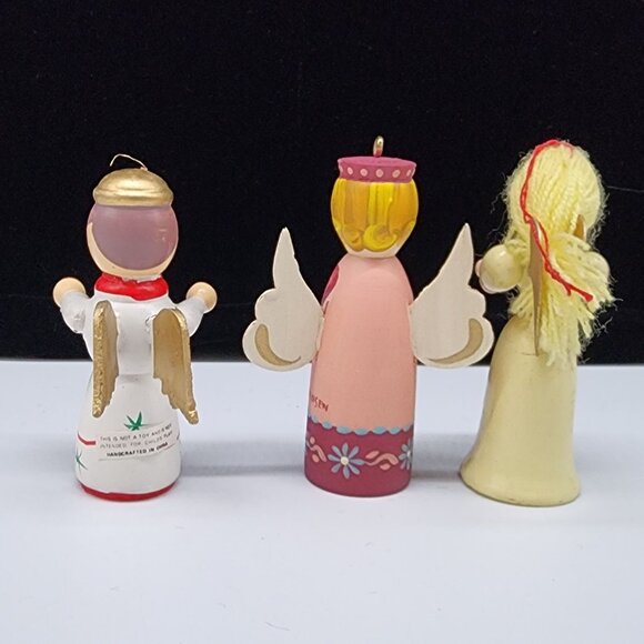 Vintage Wooden Angel Ornaments Christmas Figures Hand Painted 3.5" - Picture 4 of 7
